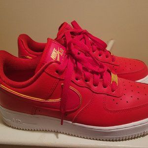 Womens Red and Gold Air Force Ones